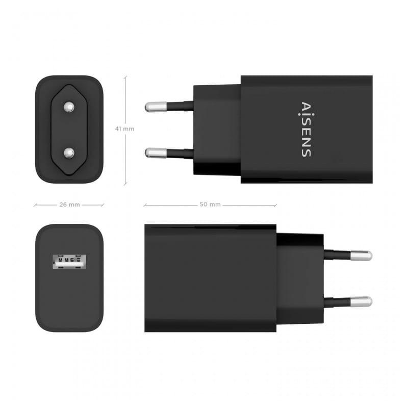 Carregador de Alta Eficiência 10.5W Aisens 1xUSB Preto imagem das medidas