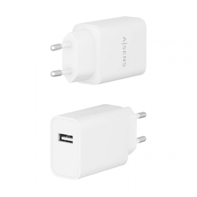 Cargador de Alta Eficiencia 10.5W Aisens 1xUSB Blanco imagen delantera y trasera