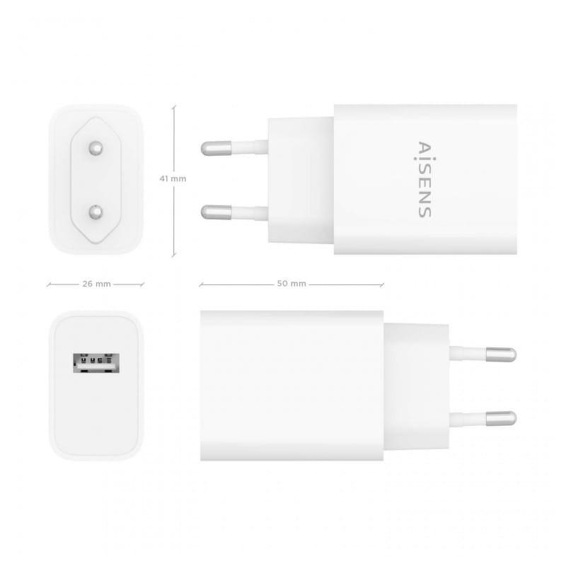 Cargador de Alta Eficiencia 10.5W Aisens 1xUSB Blanco imagen de las medidas