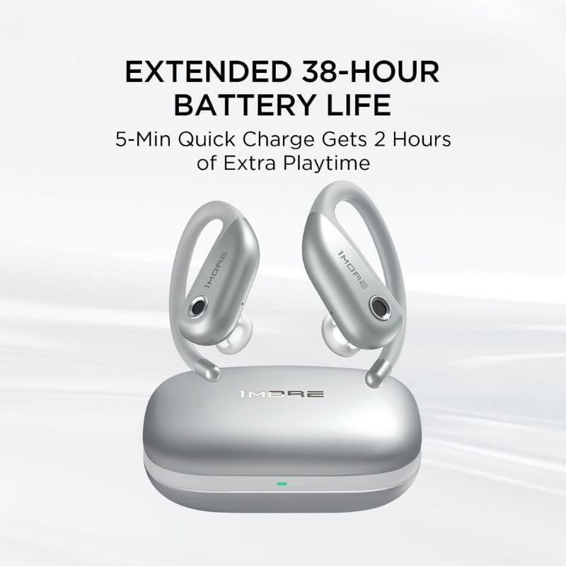 1More Fit Open Earbuds S50 Silver - Auscultadores Bluetooth com até 38 horas de autonomia