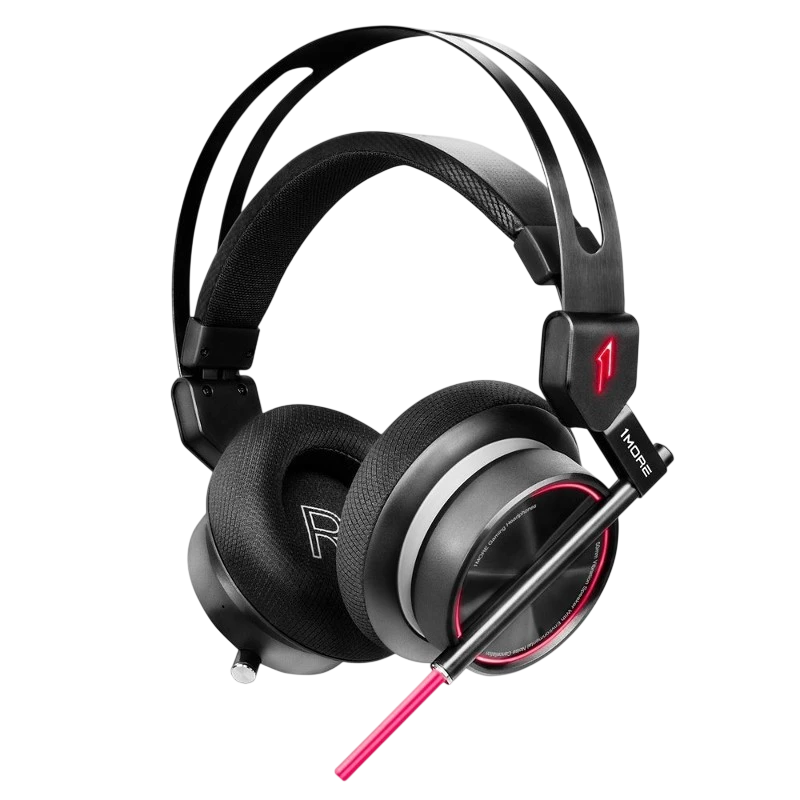 1More Spearhead VR Gaming 7.1 - Auriculares Gaming - Auriculares vistos de frente; iluminación LED roja