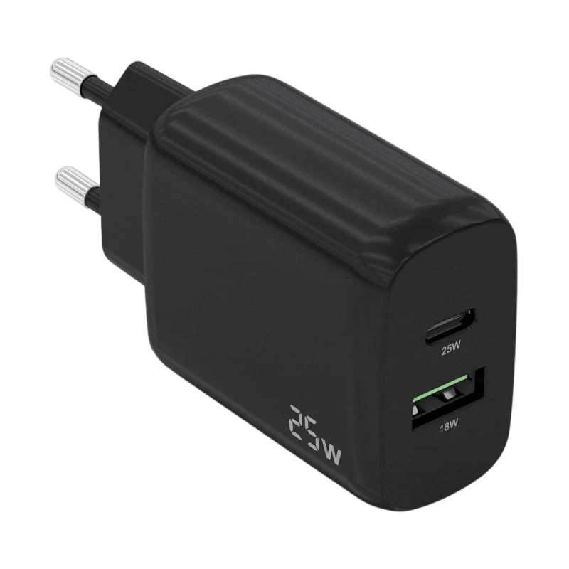Cargador Doble de Alta Eficiencia 25W Aisens 1xUSB Tipo-C / 1xUSB Negro