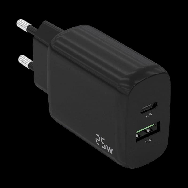 Cargador Doble de Alta Eficiencia 25W Aisens 1xUSB Tipo-C / 1xUSB Negro