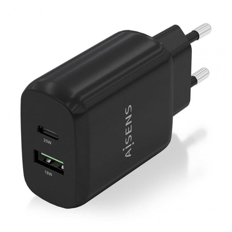 Cargador Doble de Alta Eficiencia 25W Aisens 1xUSB Tipo-C / 1xUSB Negro imagen trasera