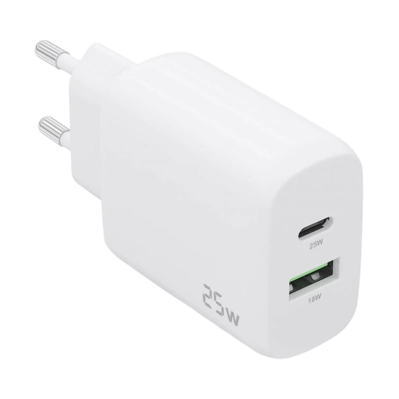 Cargador Doble de Alta Eficiencia 25W Aisens 1xUSB Tipo-C / 1xUSB Blanco