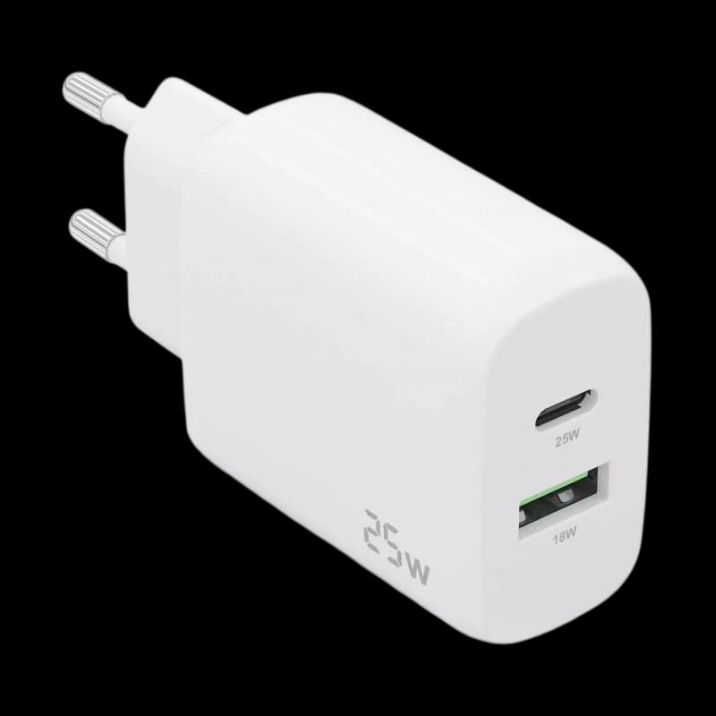 Cargador Doble de Alta Eficiencia 25W Aisens 1xUSB Tipo-C / 1xUSB Blanco