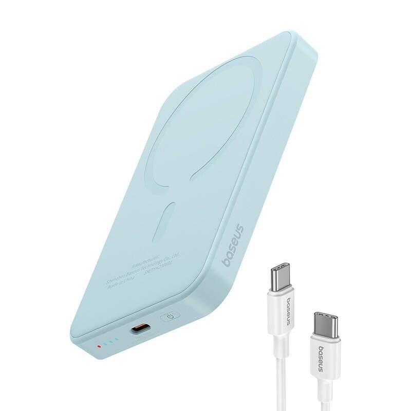 Power Bank Mini 5000mAh Baseus compatible con MagSafe Azul - Carga rápida 20W y Cable tipo C incluido imagen con cable