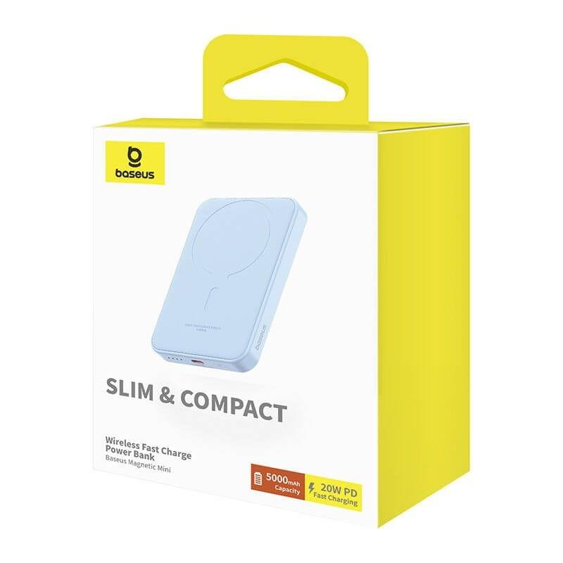 Power Bank Mini 5000mAh Baseus compatible con MagSafe Azul - Carga rápida 20W y Cable tipo C incluido imagen de la caja