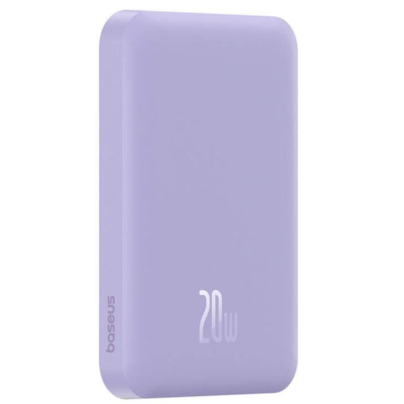 Power Bank Mini 5000mAh Baseus MagSafe Compatível Roxo - Carregamento Rápido 20W e Cabo C incluídos no lado esquerdo