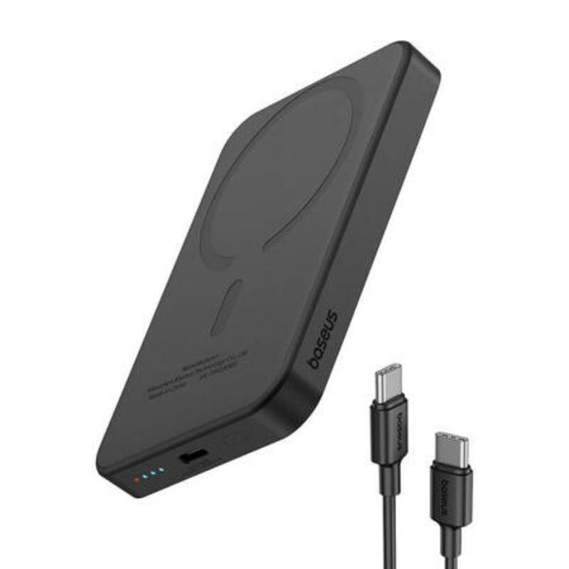 Power Bank Mini 5000mAh Baseus compatible con MagSafe Negro - Carga rápida 20W y Cable tipo C incluido imagen con cable