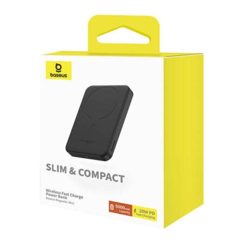Power Bank Mini 5000mAh Baseus compatible con MagSafe Negro - Carga rápida 20W y Cable tipo C incluido imagen de la caja