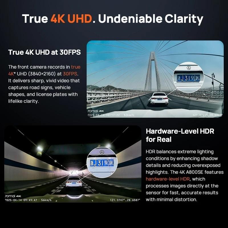 70mai Dash Cam 4K A800SE - calidad de imagen 4K