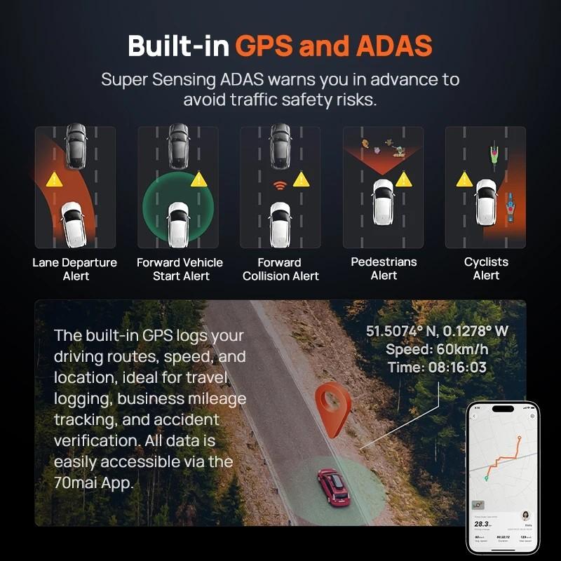 70mai Dash Cam 4K A800SE - GPS y ADAS integradas