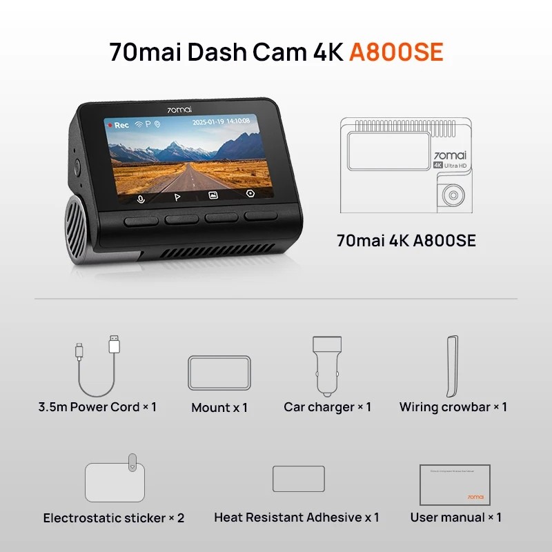 70mai Dash Cam 4K A800SE - contenido de la caja