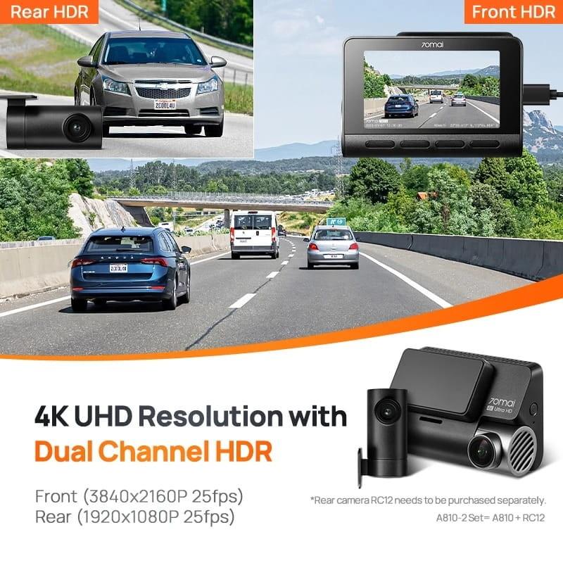 70mai Dash Cam 4K A810S + Caméra arrière 70mai RC24 - double canal