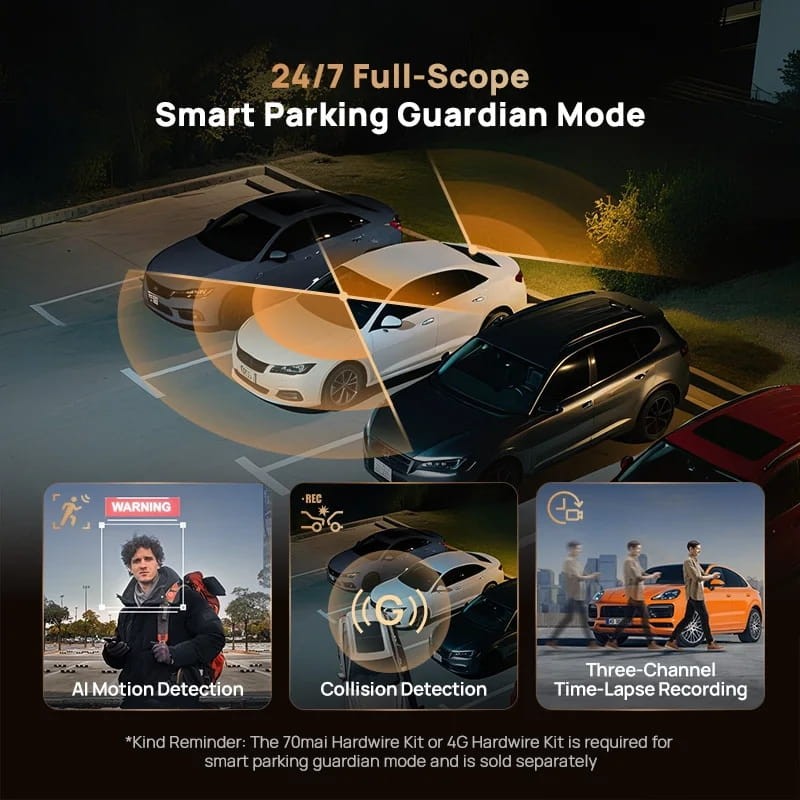 70mai Dash Cam 4K T800 + Cámara Trasera 70mai RC24 - sensor de estacionamiento