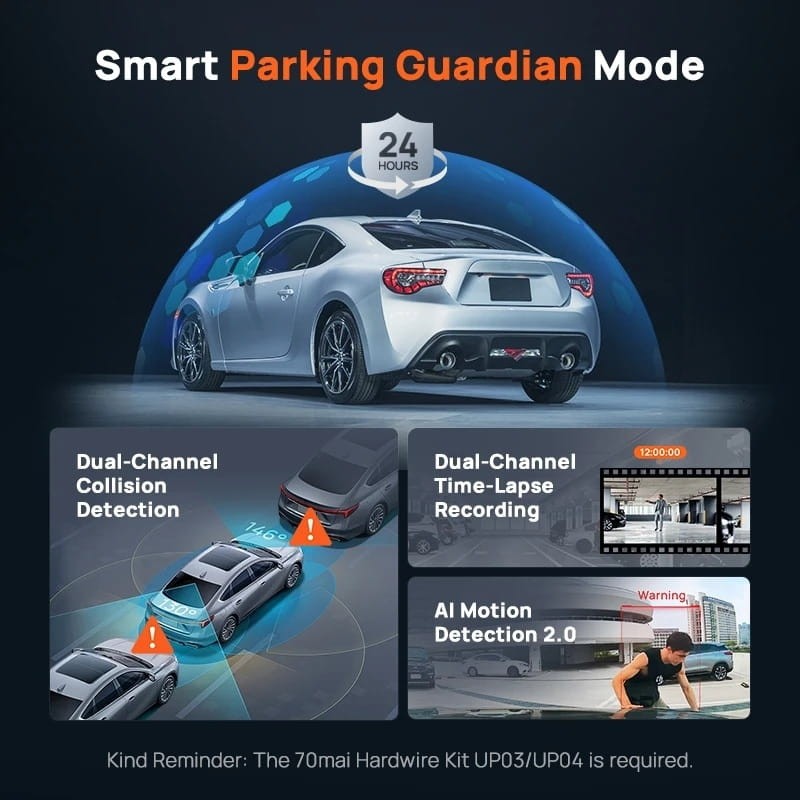 70mai Omni X800-2 128GB + Cámara Trasera 4K WiFi/4G Negro - sensor de movimiento