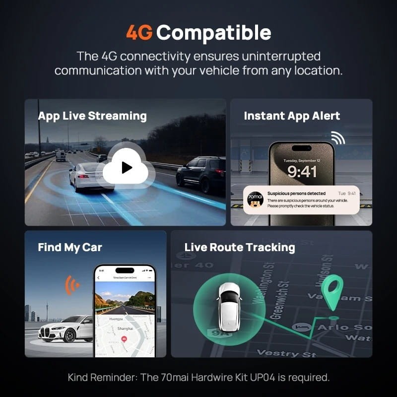 70mai Omni X800-2 128GB + Cámara Trasera 4K WiFi/4G Negro - compatible con conectividad 4G