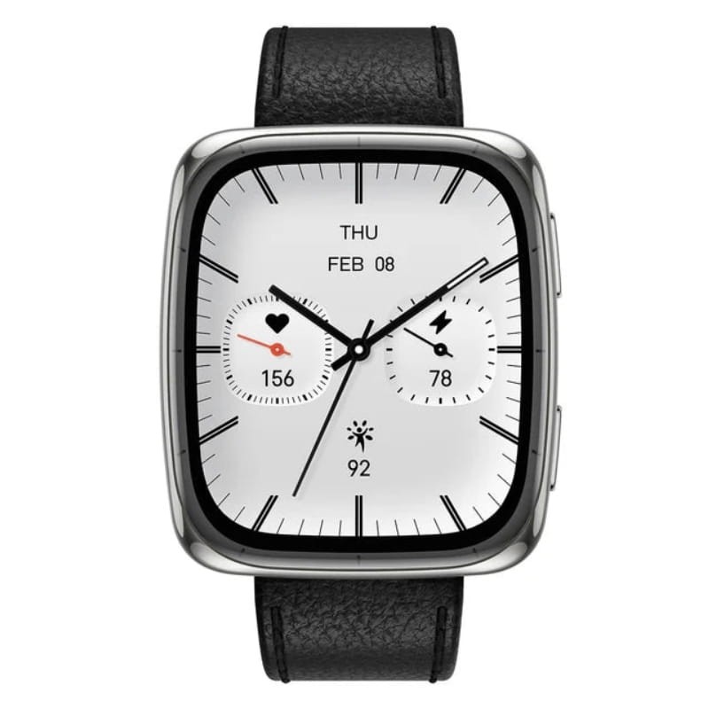 Amazfit Active 2 Square Bracelet en Cuir Noir - vue de face