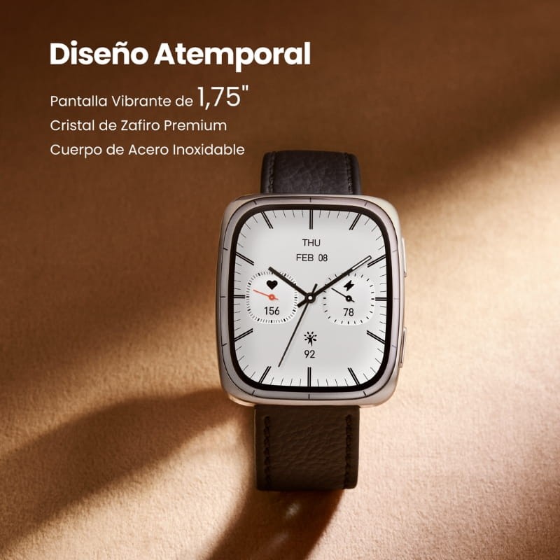 Amazfit Active 2 Square Bracelet en Cuir Noir - taille de l'écran