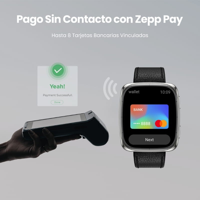 Amazfit Active 2 Square Bracelet en Cuir Noir - Technologie NFC