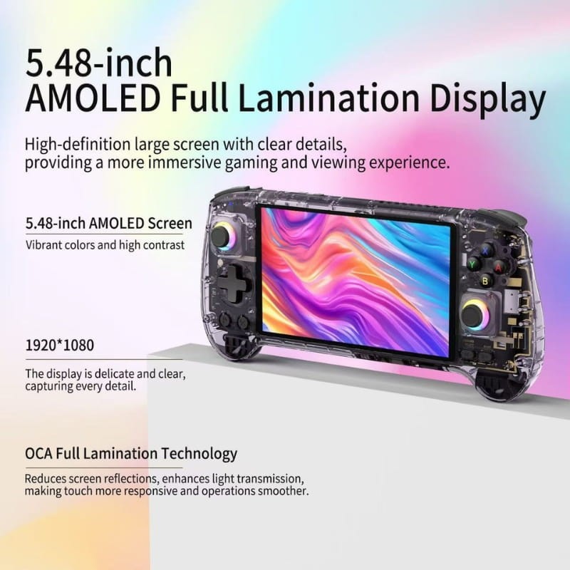 Anbernic RG 557 12GB/256GB Roxo Transparente - caraterísticas de visualização