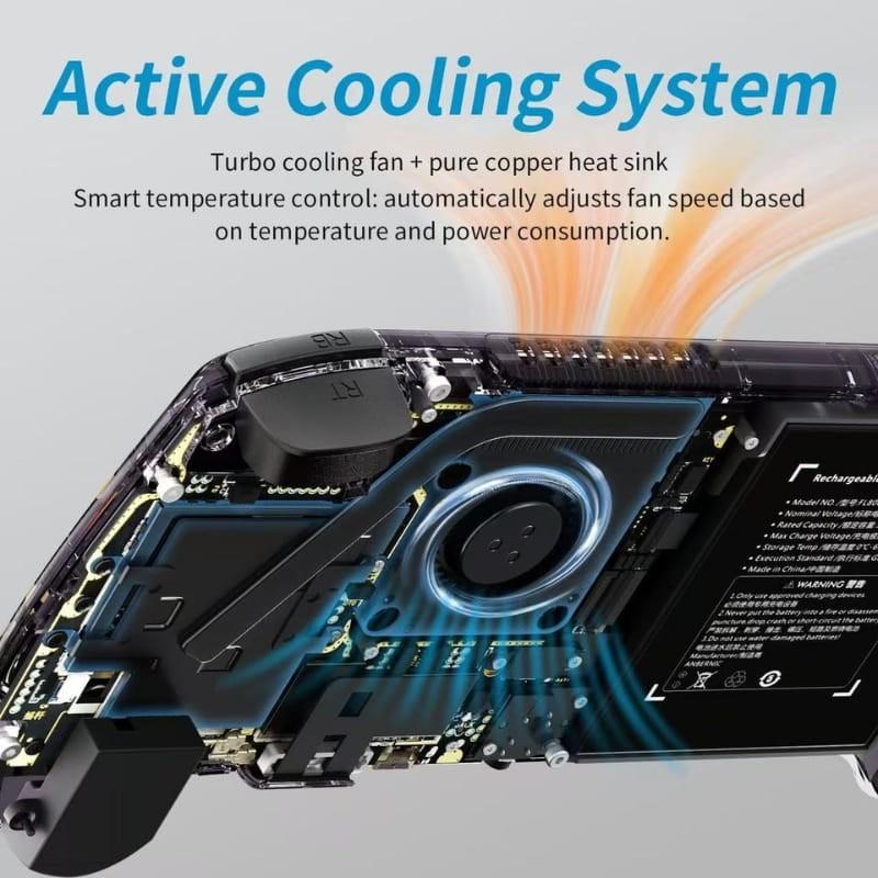 Anbernic RG 557 12GB/256GB Roxo Transparente - sistema de dissipação de calor