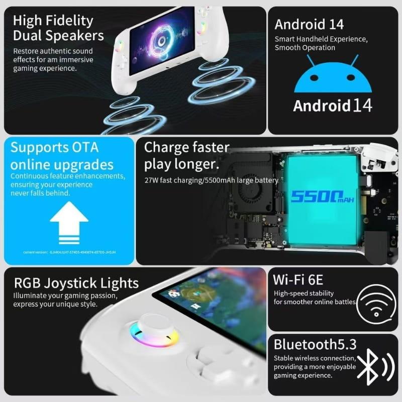 Anbernic RG 557 12GB/256GB Roxo Transparente - funções principais