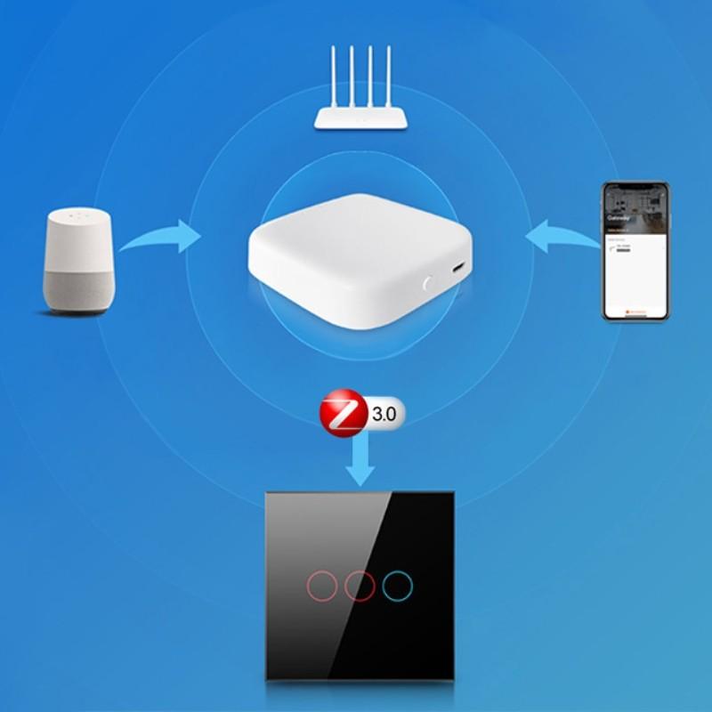 Avatto LZTS02-EU-B3 3 Botones ZigBee Negro - Interruptor Táctil Inteligente - conectividad ZigBee 3.0