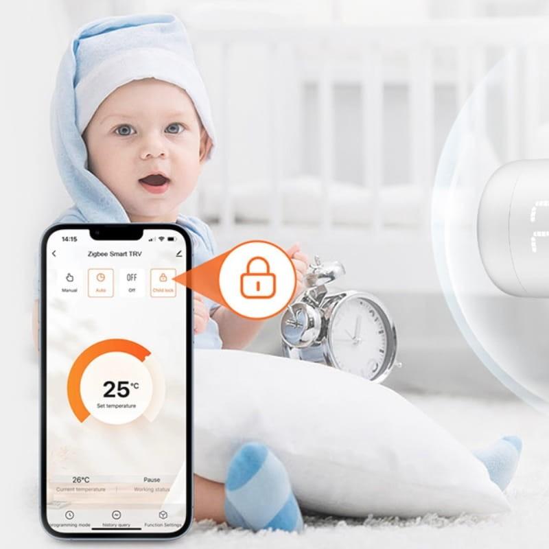 Avatto TRV16 ZigBee Blanco - Termostato de Radiador - función de bloqueo de pantalla