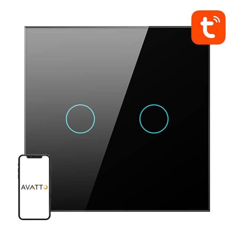 Avatto TS02-EU-B2 2 Botones WiFi Negro - Interruptor Táctil Inteligente - aplicación compatible