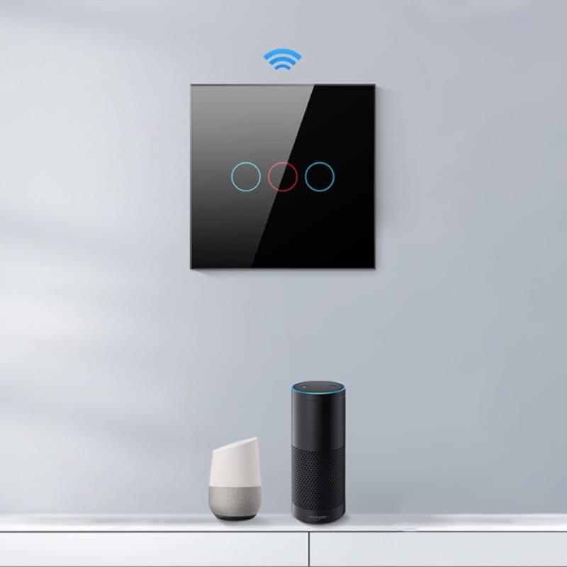 Avatto TS02-EU-B3 3 Botones WiFi Negro - Interruptor Táctil Inteligente - compatible con asistentes de voz