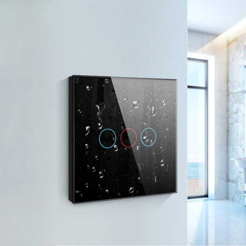 Avatto TS02-EU-B3 3 Botones WiFi Negro - Interruptor Táctil Inteligente - resistencia a a la humedad