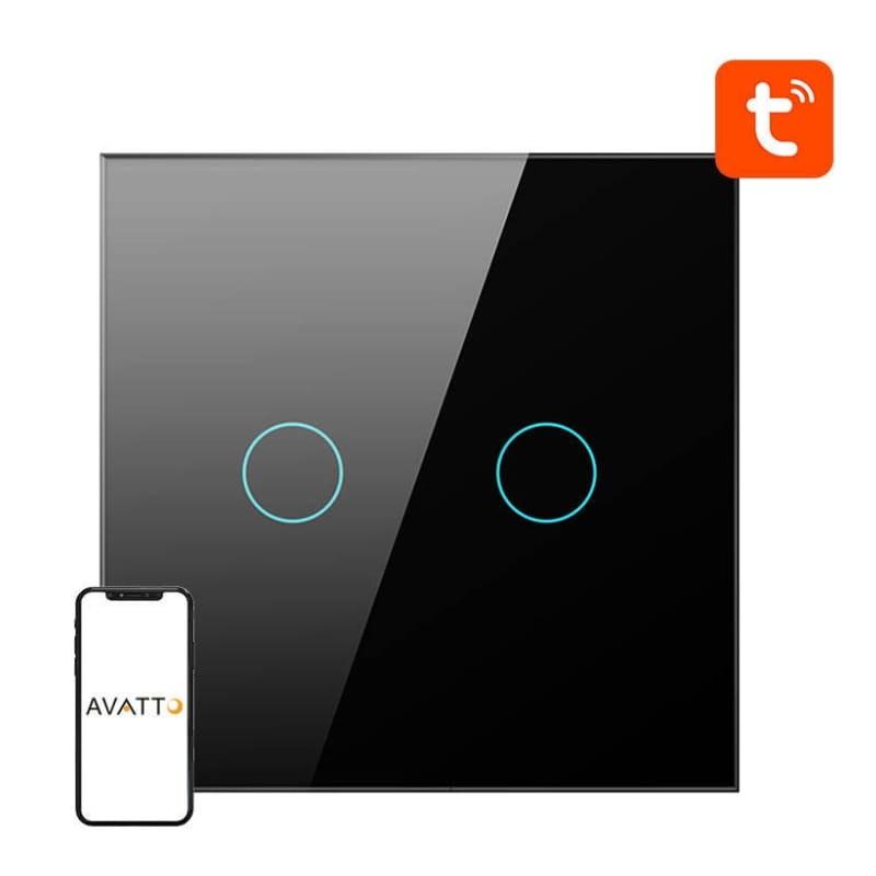Avatto ZTS02-EU-B2 2 boutons ZigBee Noir - Interrupteur tactile intelligent - application compatible