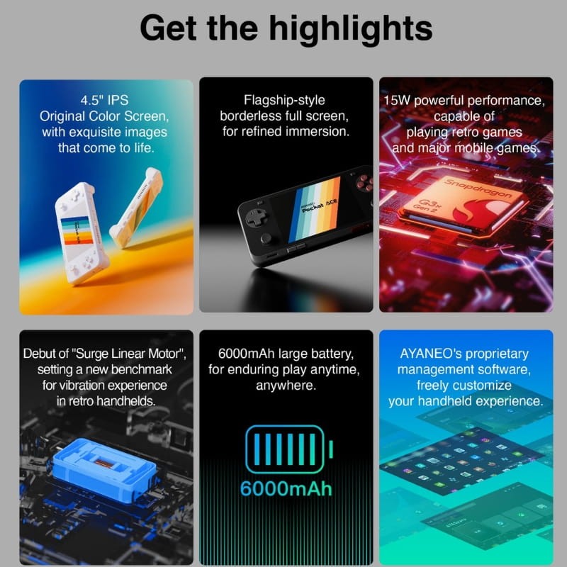 Ayaneo Pocket ACE Snapdragon G3x Gen 2 12Go/256Go Blanc - caractéristiques principales