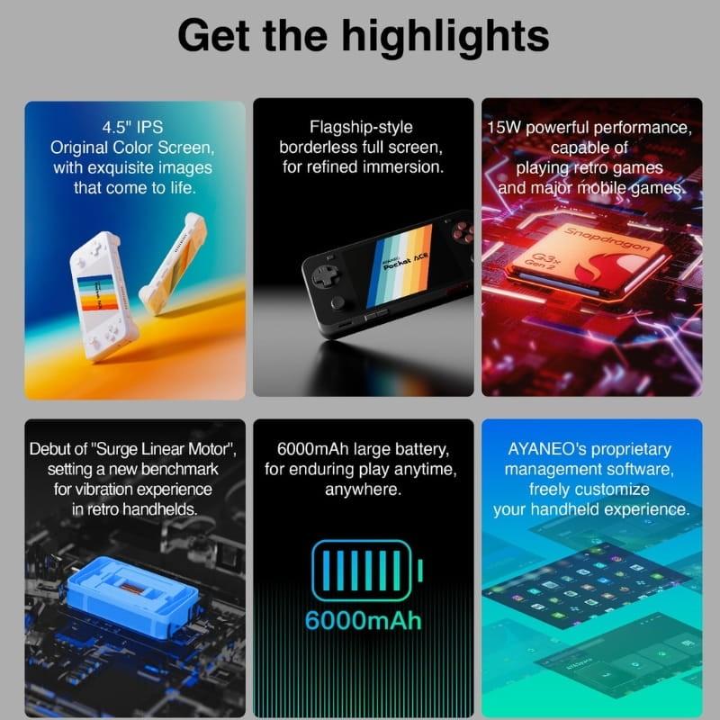 Ayaneo Pocket ACE Snapdragon G3x Gen 2 12Go/256Go Blanc - caractéristiques principales