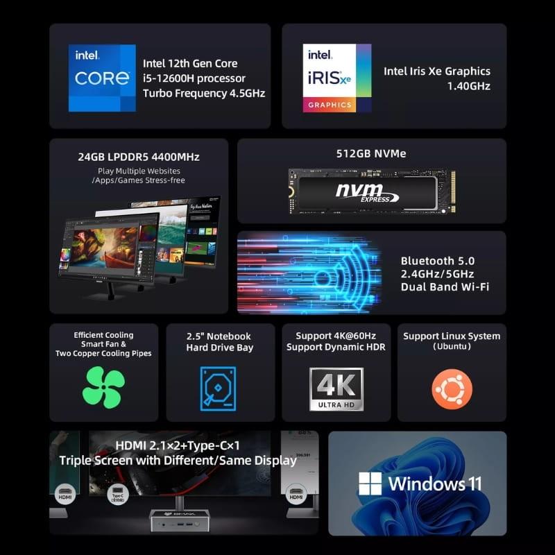 BMAX B9 Plus Intel i5 1250P - funções principais