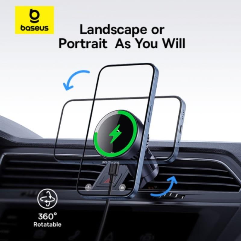 Baseus MagPro Qi2 15W - Chargeur magnétique pour voiture - rotation à 360
