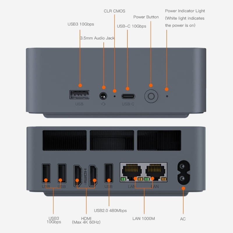 Beelink EQR5-D4 AMD Ryzen 7 5825U/8GB/500GB SSD/Windows 11 Pro Gris - interfaz del mini PC