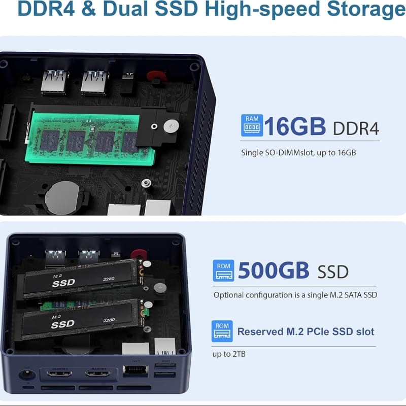 Beelink MINI S13 Pro Intel N150/16Go/500Go SSD Bleu - capacité de mémoire