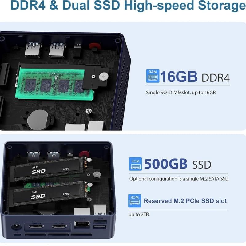 Beelink MINI S13 Pro Intel N150/16Go/500Go SSD Bleu - capacité de mémoire