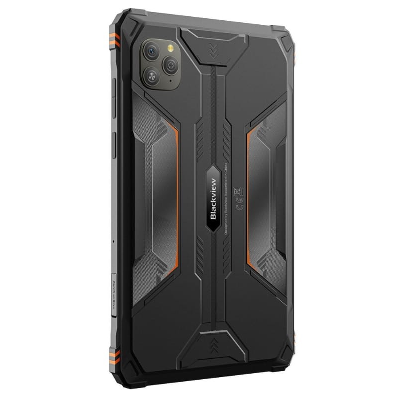 Blackview Active 5 8,68 Laranja Rugged com traseira robusta preta, detalhes laranja, cantos reforçados, módulo de câmera tripla e design antiderrapante