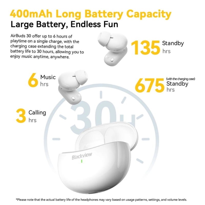 Blackview AirBuds 30 Preto - duração da bateria