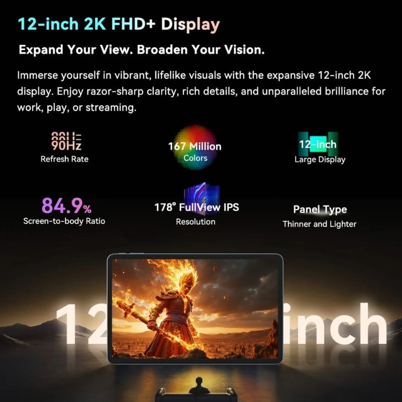 Blackview MEGA 2 WiFi 12 pouces 12Go/256Go Vert - caractéristiques de l'affichage