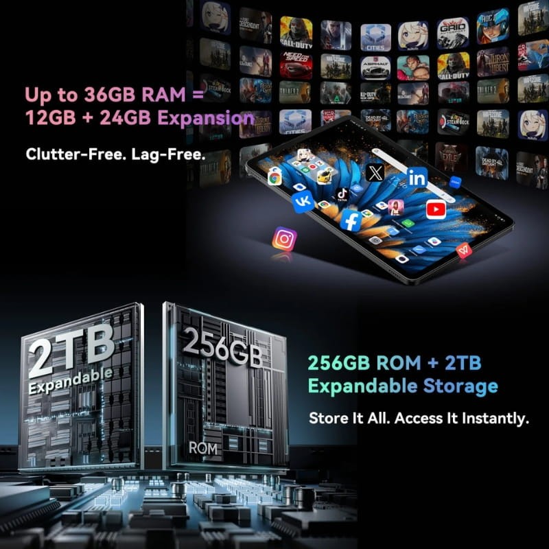 Blackview MEGA 2 WiFi 12 pouces 12Go/256Go Vert - capacité de mémoire