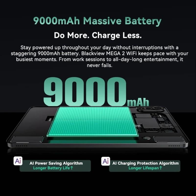 Blackview MEGA 2 WiFi 12 pouces 12Go/256Go Vert - capacité de la batterie