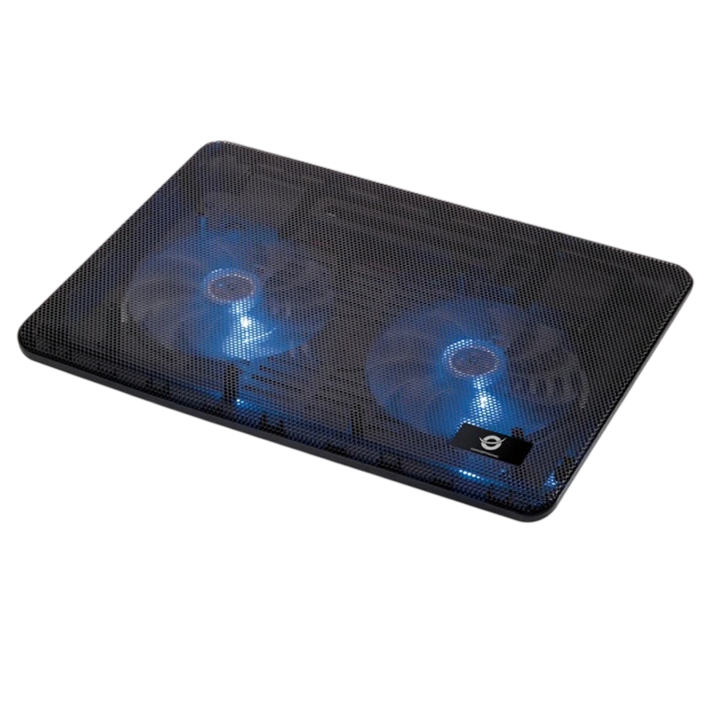 Conceptronic Base de Refrigeración Dual para Portátiles hasta 17 Pulgadas - Color negro - 2 x Ventiladores de 12,5 cm - Alimentación USB - No Necesita conectarse a la Corriente - Portátiles de hasta 17" / 43 cm -  Hendidura para Cable USB - Silencioso