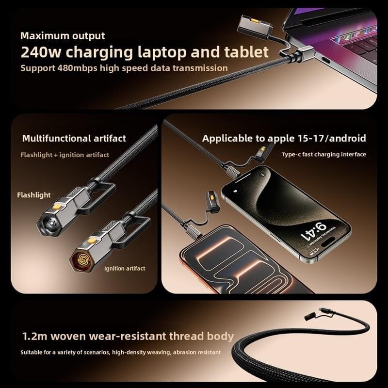 Cable Ultra-Resistente Carga Rápida 3 en 1 240W USB-C - potencia de carga
