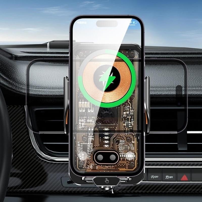 Chargeur sans fil pour voiture C11 Transparent Noir - installation de l'évent