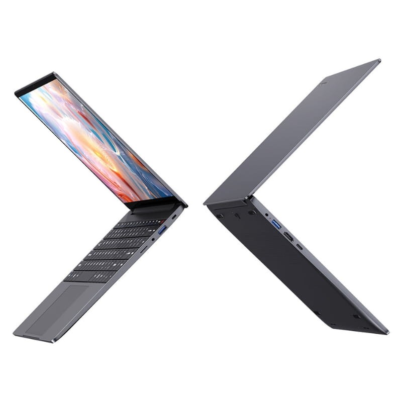 Portátil Chuwi CoreBook X gris 14 con chasis delgado, bisagra amplia, pantalla casi sin bordes, teclado chiclet y puertos laterales USB, HDMI y audio